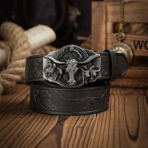 Ceinture cowboy noire avec gravures florales